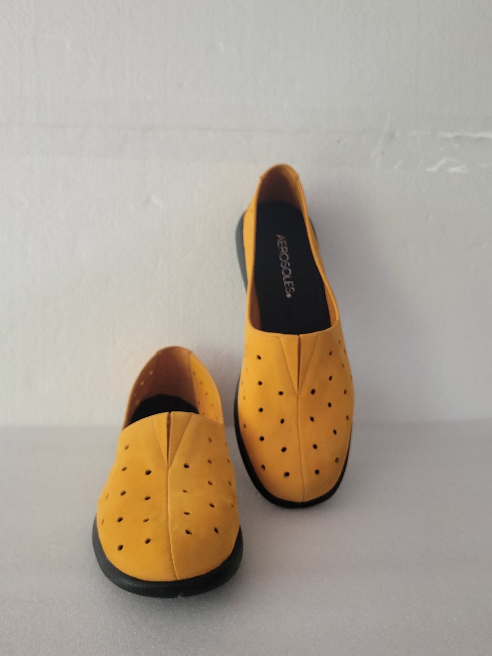 AEROSOLES Womens  Orange Leather Perforated Slip-On Loafers